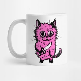 Bad Pink Cat With A Knife Mug